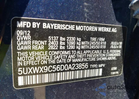2013 BMW X3 xDrive28I from USA, damaged, VIN 5UXWX9C56D0A23856